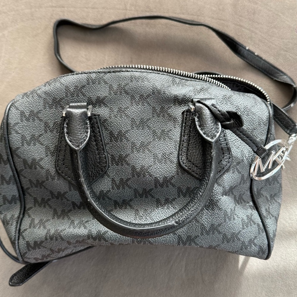 Michael Kors Gray and Black Logo Satchel